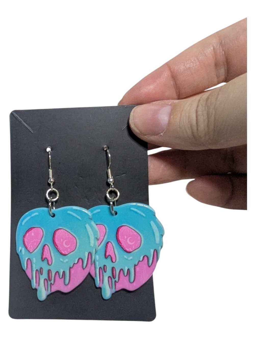 NEW Hand Crafted  Drippy Skull Dangle Earrings Blue